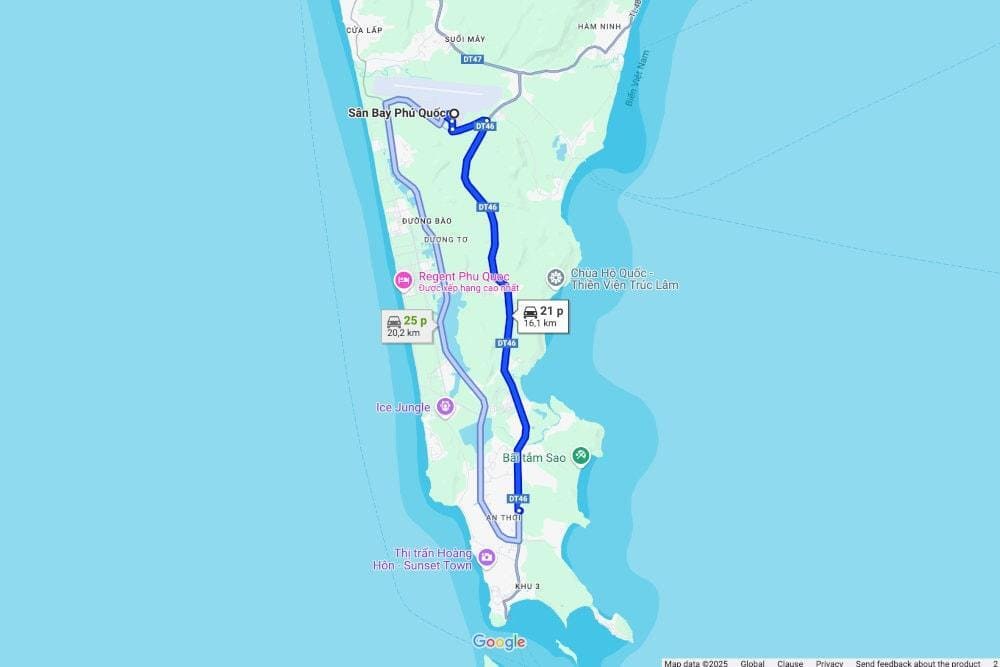 The journey from Phu Quoc International Airport to Phu Quoc Prison usually takes roughly 20 minutes by car